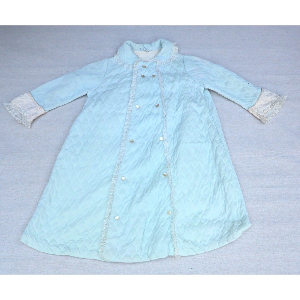 Neusteters Womens Vintage Blue Diamond Quilted Robe Peter Pan Collar  Lace Cozy